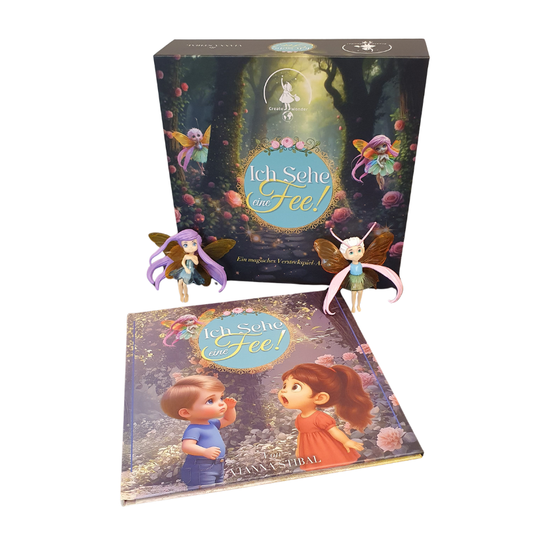 Spielbox mit Feenmotive und zwei Fee-Figuren auf der Verpackung, plus Kindercover