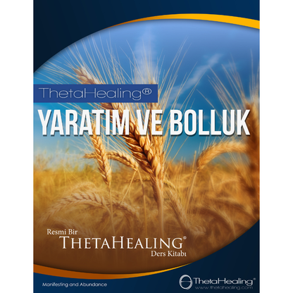 Handbuchcover mit Weizenmotiv und Titel in kyrillischer Schrift, ThetaHealing-Logo