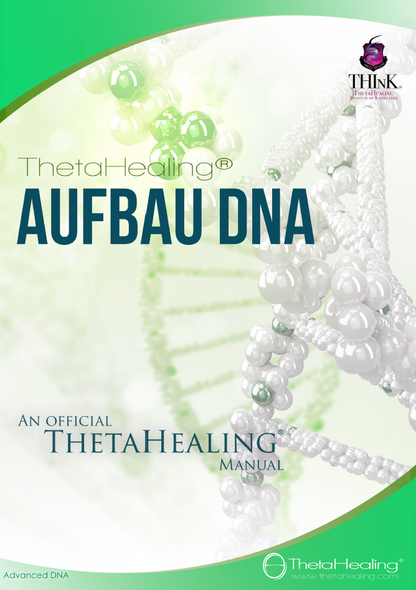 ThetaHealing-Handbuch „Aufbau DNA“ mit blauem Titel auf Buchcover
