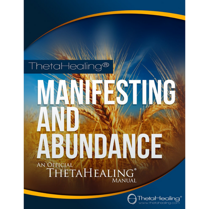 Handbuchcover mit Weizenmotiv und englischer Aufschrift, ThetaHealing-Logo