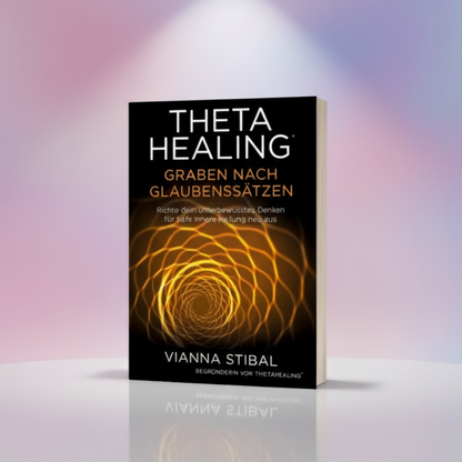 ThetaHealing Buch „Graben nach Glaubenssätzen“: steht aufrecht, schwarzer Einband mit goldenem Kreismuster