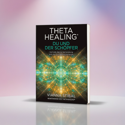 Buch „ThetaHealing: Du und der Schöpfer“ mit schwarzem Cover und Energie-Design