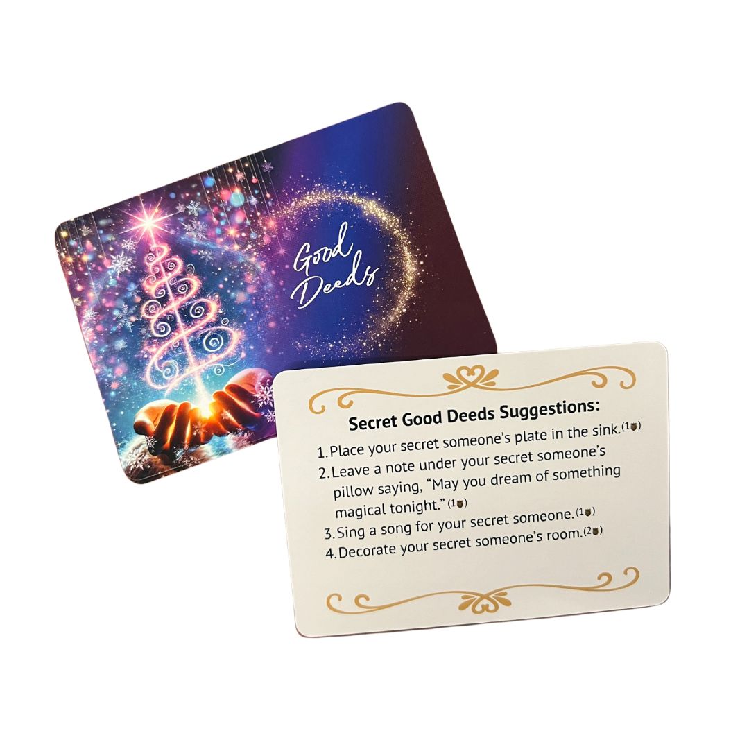 Weihnachtskarten mit Schriftzug 'Good Deeds' und Anleitungskarte