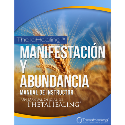 Handbuchcover mit Weizenmotiv und spanischer Aufschrift, ThetaHealing-Logo