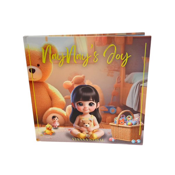 Kinderbuch mit buntem Cover, Zeichentrickfigur und Aufschrift „NayNay&’s Joy“