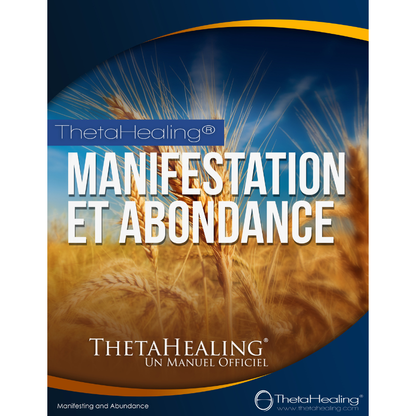 Handbuchcover mit Weizenmotiv und englischer Aufschrift, ThetaHealing-Logo