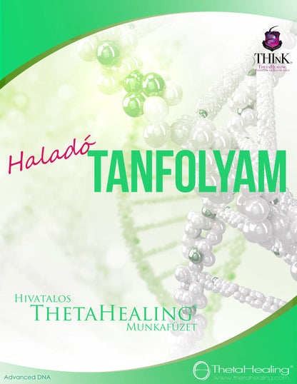 DNA-Handbuch: ThetaHealing-Manual mit „TANFOLYAM“ auf grünem/weißem Cover