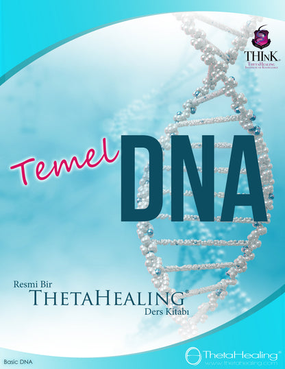 DNA-Handbuch mit „Temel DNA“-Schriftzug, Perlen-Doppelhelix und ThetaHealing-Logo
