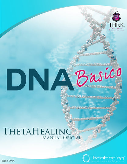 DNA-Handbuch mit „DNA Basic“-Schriftzug, Perlen-Doppelhelix und ThetaHealing-Logo