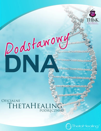 Handbuchcover mit DNA-Doppelhelix und Titel „Podstawowy DNA“; ThetaHealing