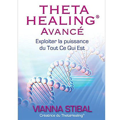 ThetaHealing Avancé-Buchcover mit violettem Titel, DNA-Grafik und Text Viana Stibal