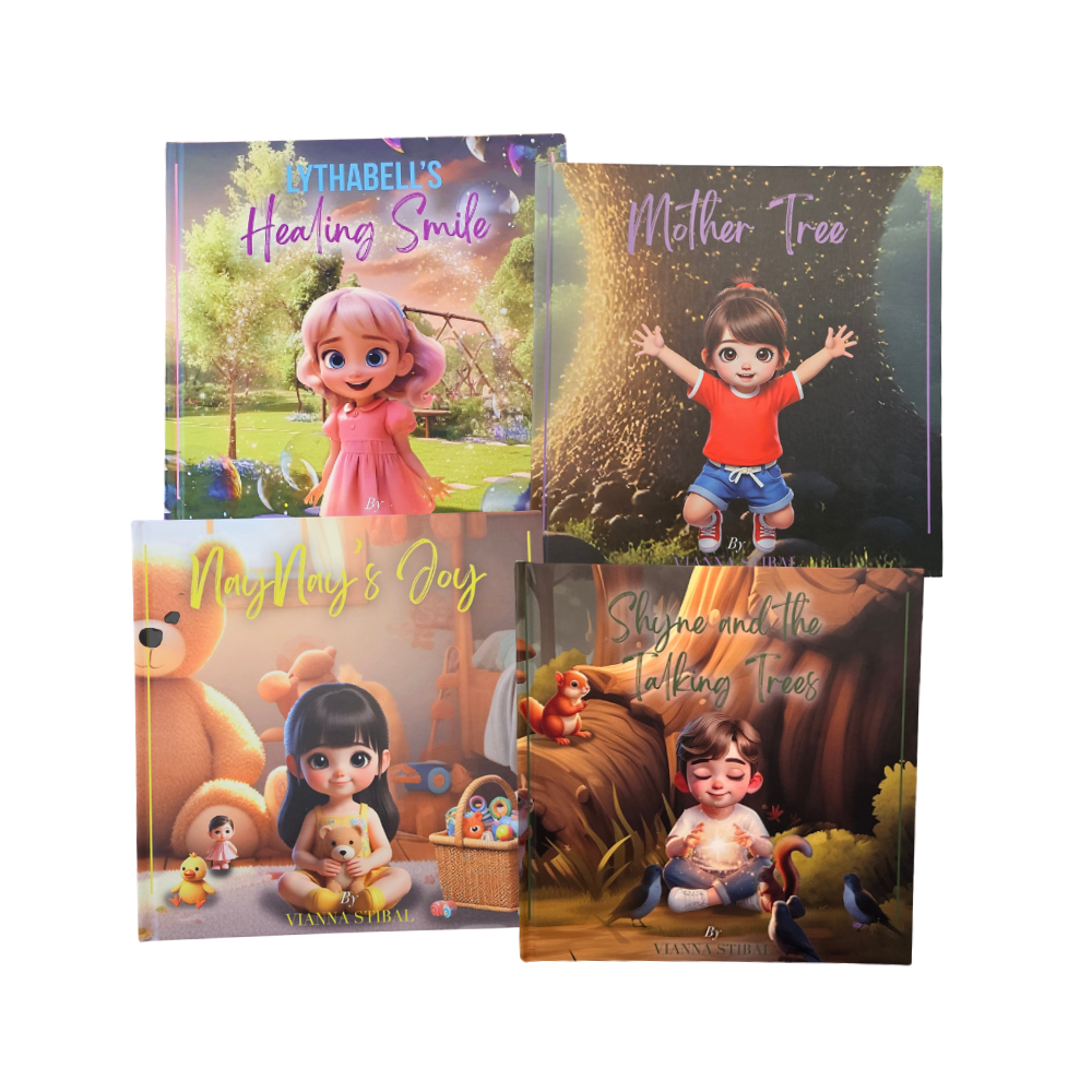 Kinderbuch-Set mit vier Bilderbuch-Exemplaren, je mit gedrucktem Cover und Figurenmotiven