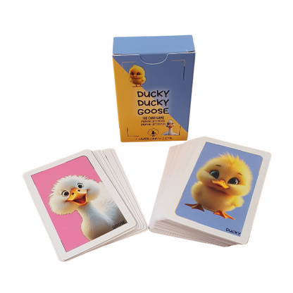 Ente-Gänse-Kartenspiel mit Box und Kartenstapeln