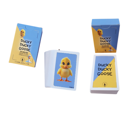 Ente-Gänse-Kartenspiel-Set mit Kartenstapel und Verpackung