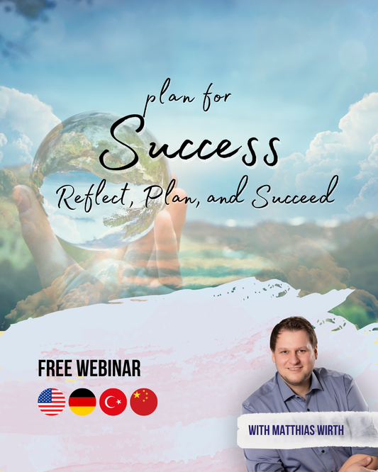 Webinar-Flyer mit Free-Webinar, Flaggen und Porträt von Matthias Wirth