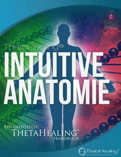 ThetaHealing Handbuch „Intuitive Anatomy“ mit großer Typografie und Silhouette