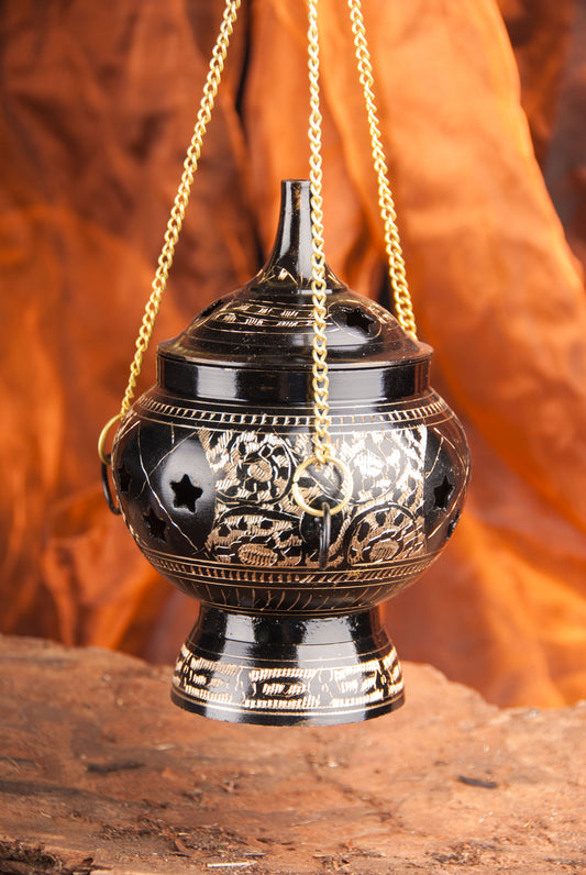 Black/gold swing incense burner, made of brass