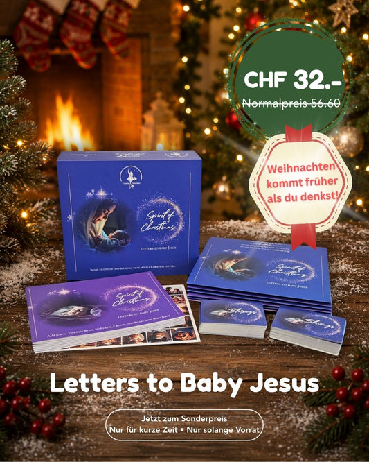 Weihnachts-Set „Briefe ans Jesuskind“ mit blauer Box und Karten