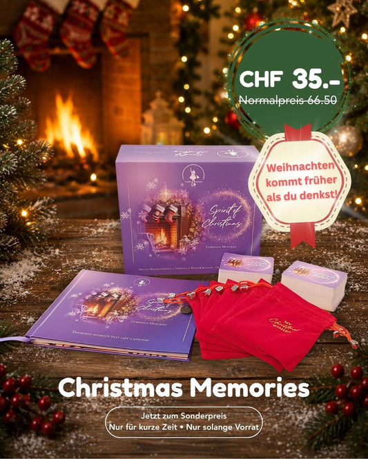 Lila Weihnachts-Erinnerungs-Set in Geschenkbox mit roten Beuteln und Karten