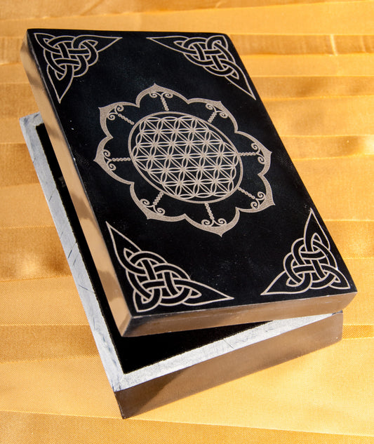 Black soapstone card box - Flower of Life in Lotus