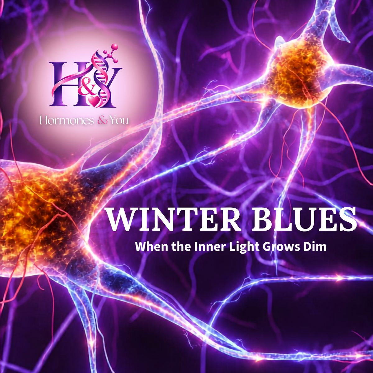 Webinar-Replay-Cover mit lila Nerven im Gehirn und Titel „Winter Blues“.