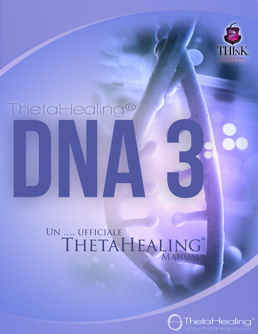 DNA-3-Handbuch für Praktizierende, blaues Cover mit Hand-Symbol und ThetaHealing-Manual-Aufdruck