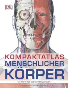 Buchcover des Körperatlas mit roter und blauer Anatomie am Gesicht